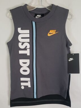 Nike Charcoal Sleeveless Tank with Light Blue Stripe and Orange Swoosh